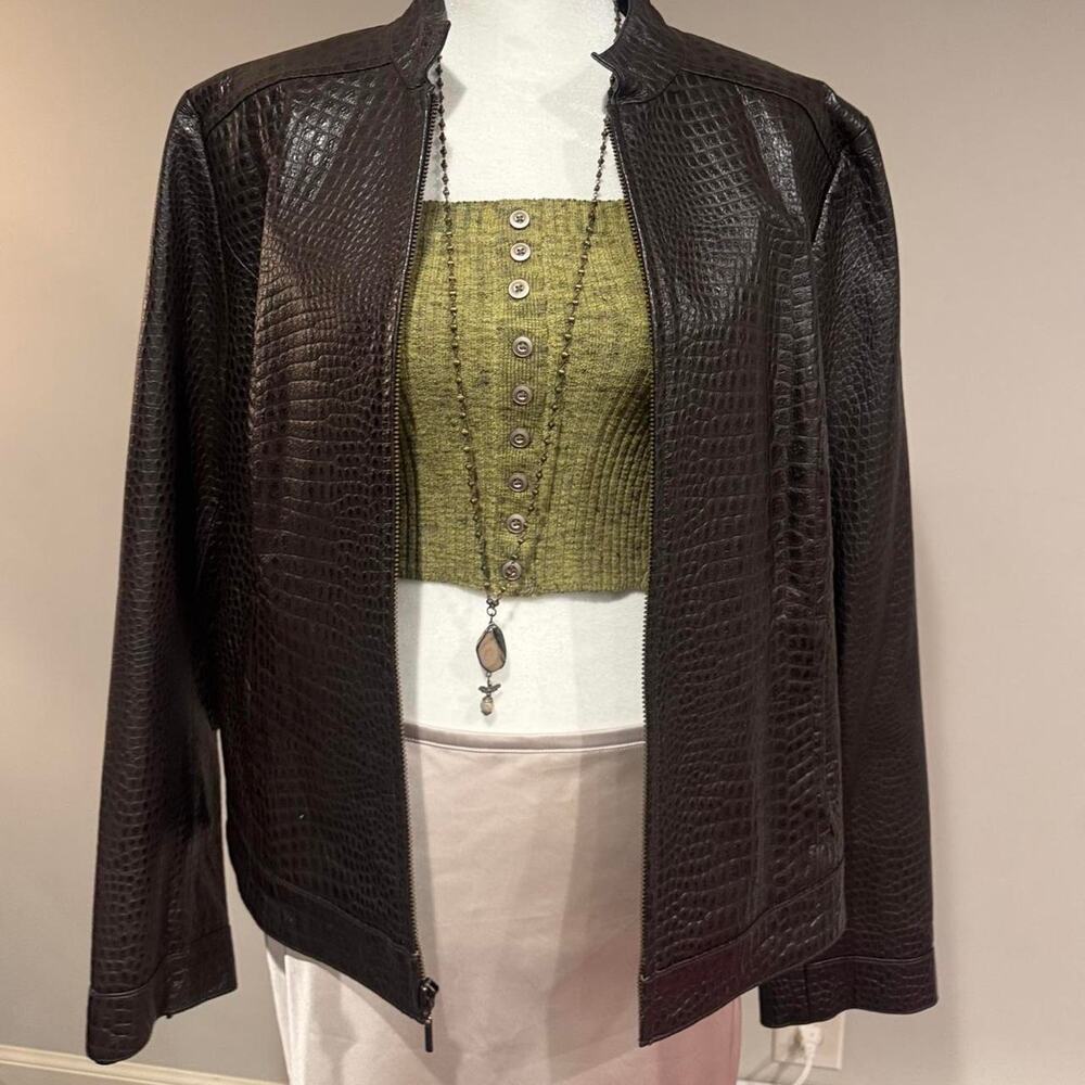 Vintage luxury moto brown leather jacket